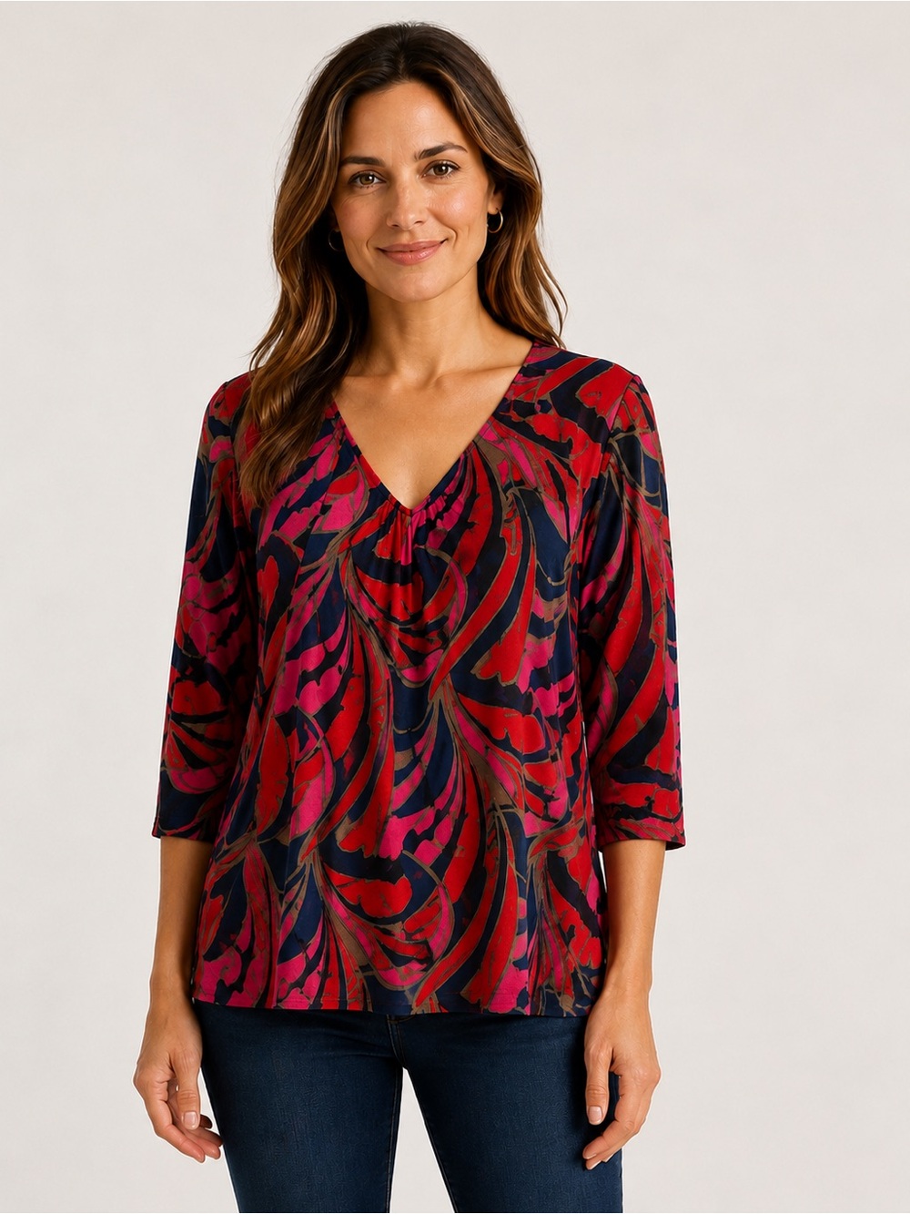 Escapade Living Top Psychedelic Red/pink/blue/tan Sz Large